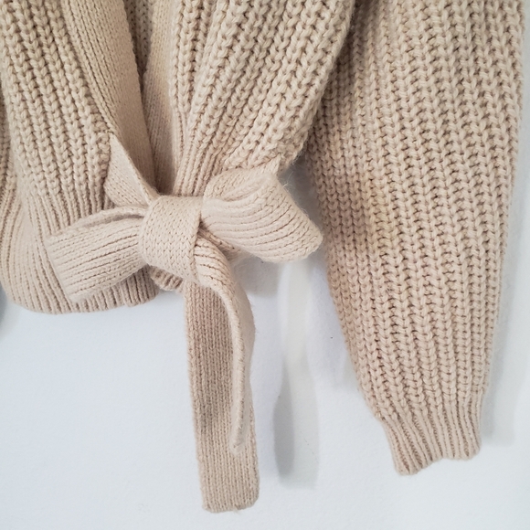 Zara Women Cropped Belted Cardigan Sweater Light Beige - Picture 10 of 14